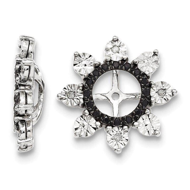 Sterling Silver Rhodium Diamond & Black Sapphire Earring Jacket
