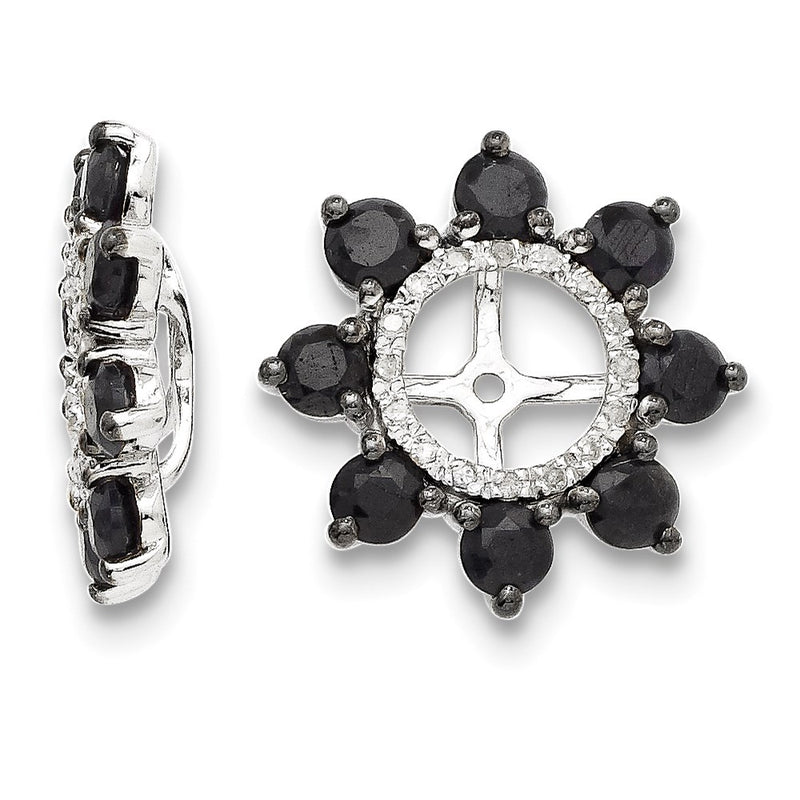 Sterling Silver Rhodium Diamond & Black Sapphire Earring Jacket