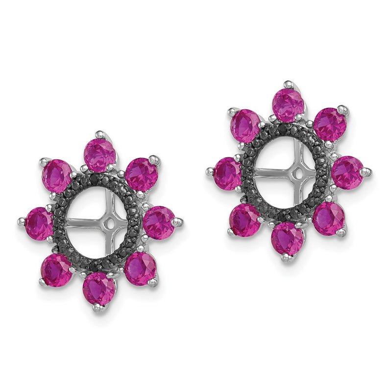 Sterling Silver Rhodium Created Ruby & Black Sapphire Earring Jacket