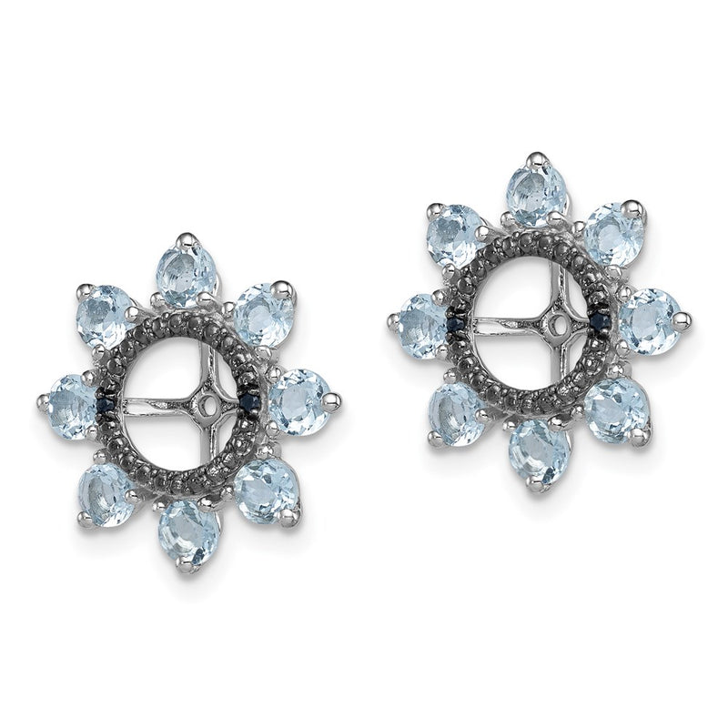Sterling Silver Rhodium Aquamarine & Black Sapphire Earring Jacket