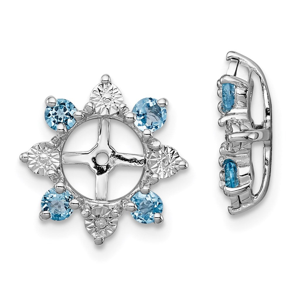 Sterling Silver Rhodium Diamond & Swiss Blue Topaz Earring Jacket