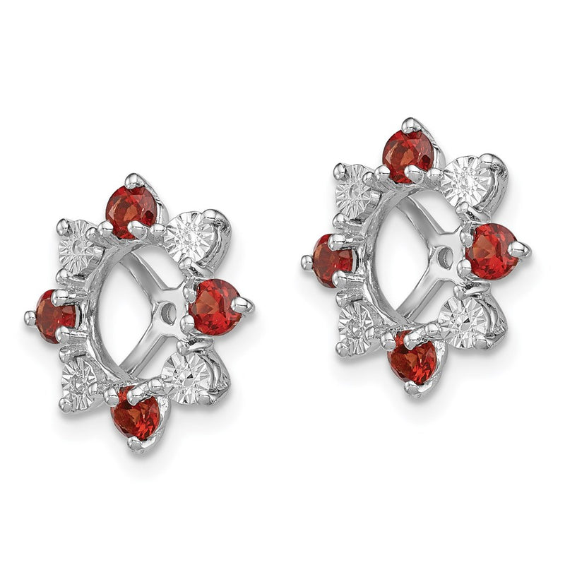 Sterling Silver Rhodium Diamond & Garnet Earring Jacket