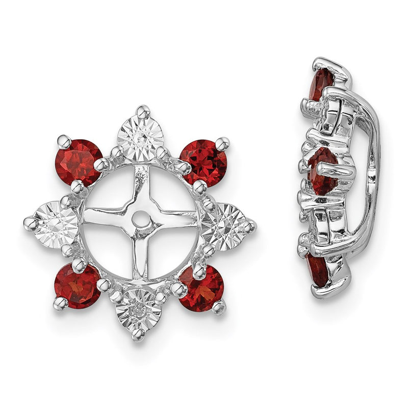 Sterling Silver Rhodium Diamond & Garnet Earring Jacket