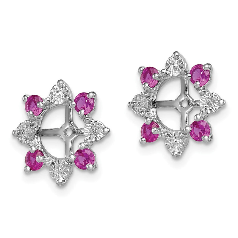 Sterling Silver Rhodium Diamond & Created Ruby Earring Jacket