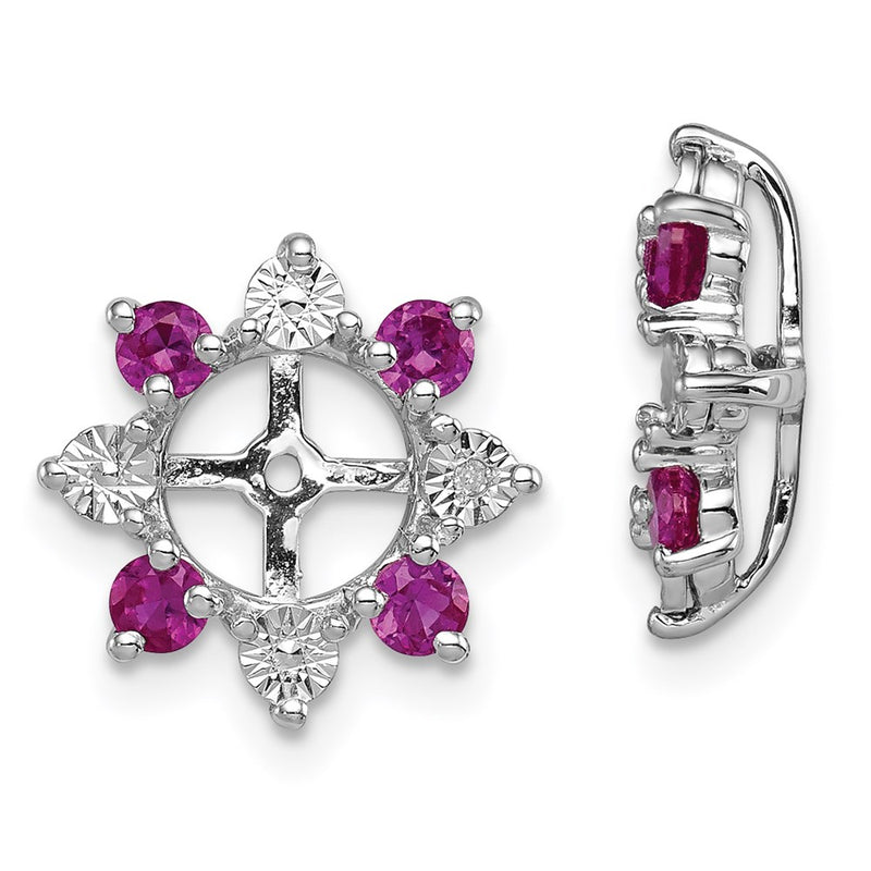 Sterling Silver Rhodium Diamond & Created Ruby Earring Jacket
