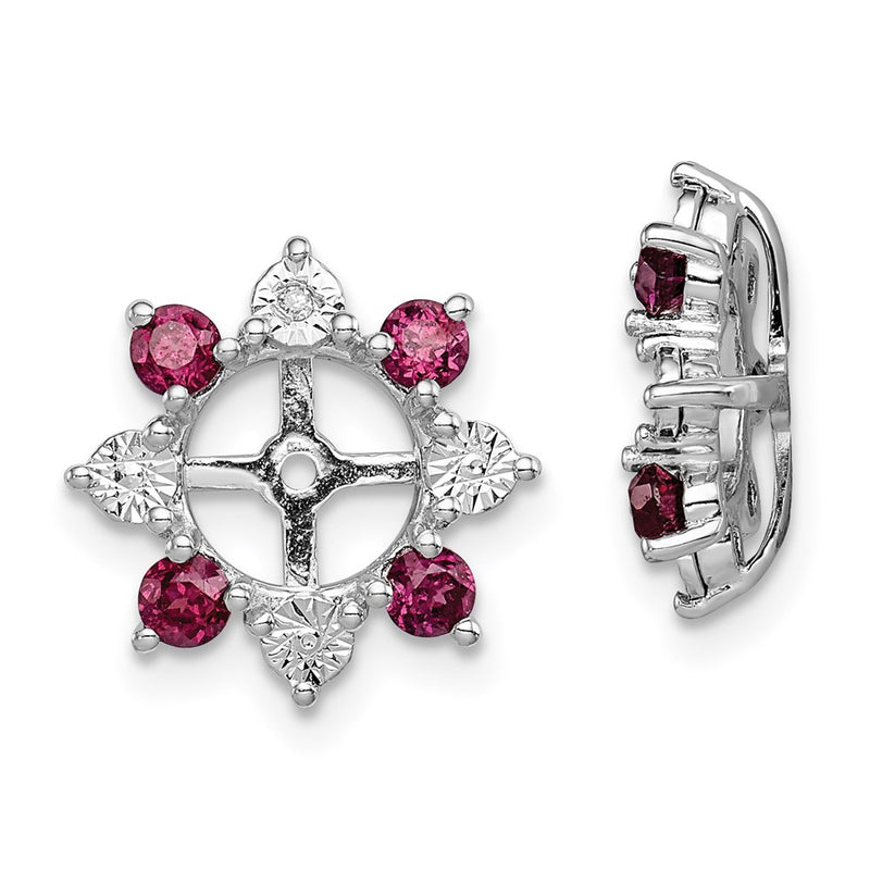 Sterling Silver Rhodium Diamond & Rhodolite Garnet Earring Jacket