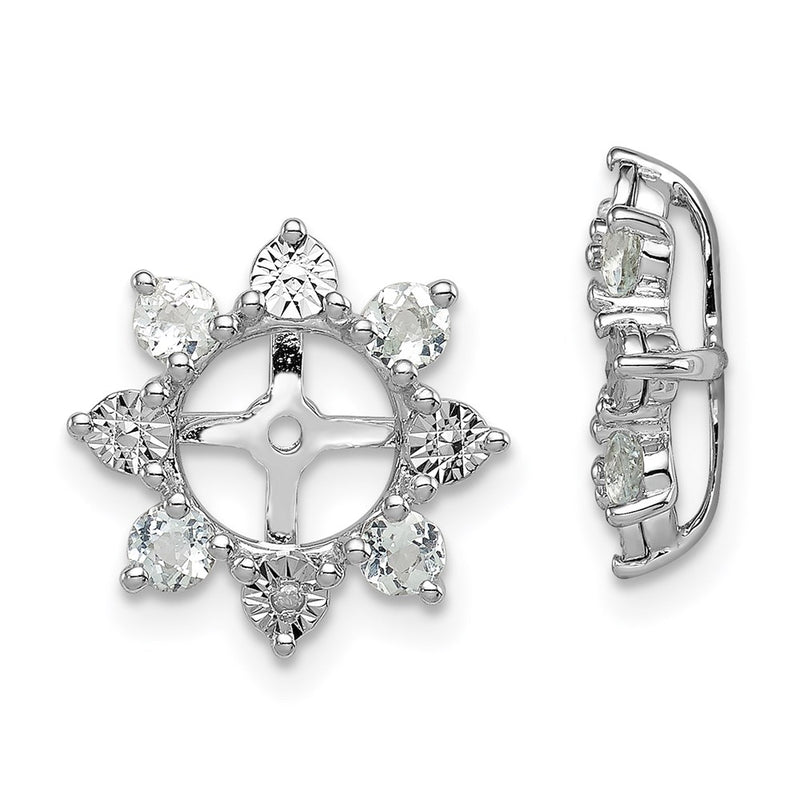 Sterling Silver Rhodium Diamond & Aquamarine Earring Jacket