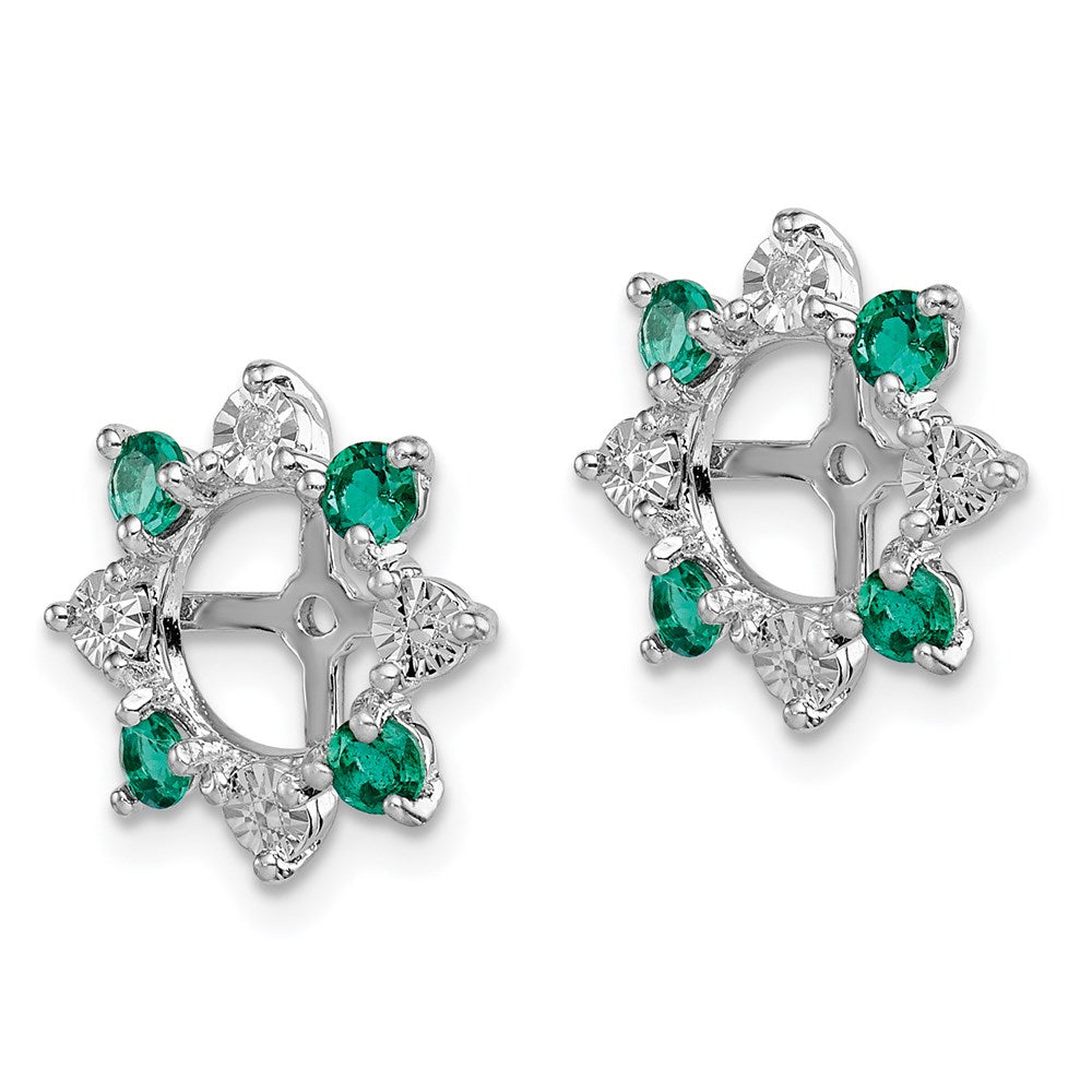 Sterling Silver Rhodium Diamond & Created Emerald Earring Jacket