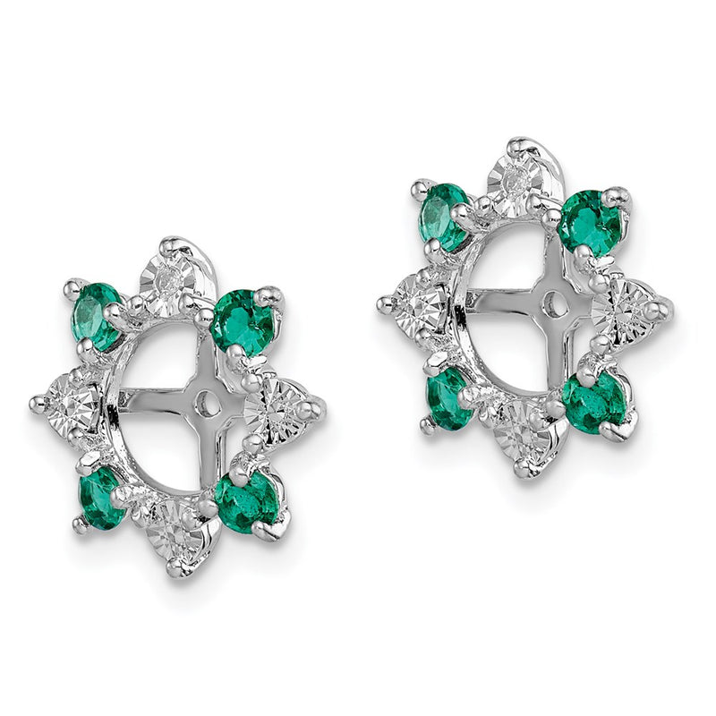 Sterling Silver Rhodium Diamond & Created Emerald Earring Jacket