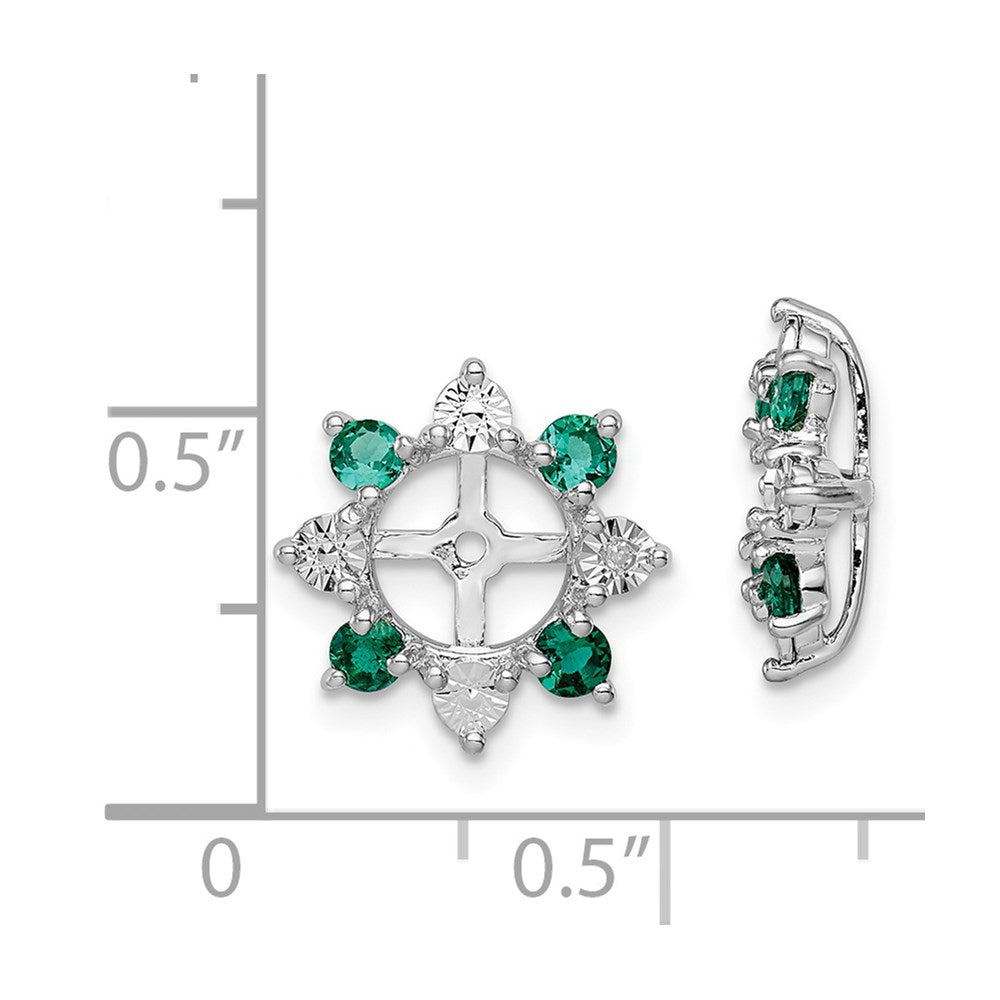 Sterling Silver Rhodium Diamond & Created Emerald Earring Jacket