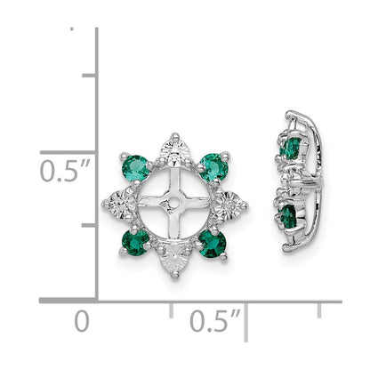 Sterling Silver Rhodium Diamond & Created Emerald Earring Jacket