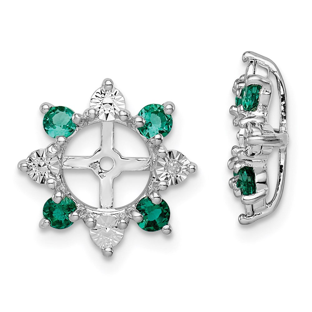 Sterling Silver Rhodium Diamond & Created Emerald Earring Jacket