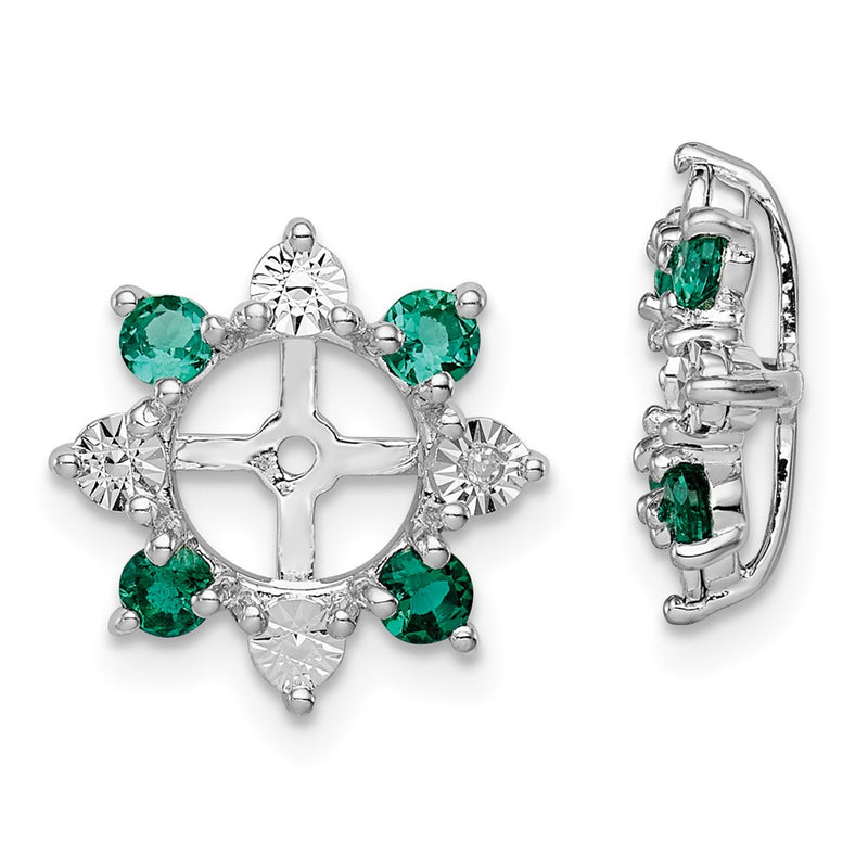 Sterling Silver Rhodium Diamond & Created Emerald Earring Jacket
