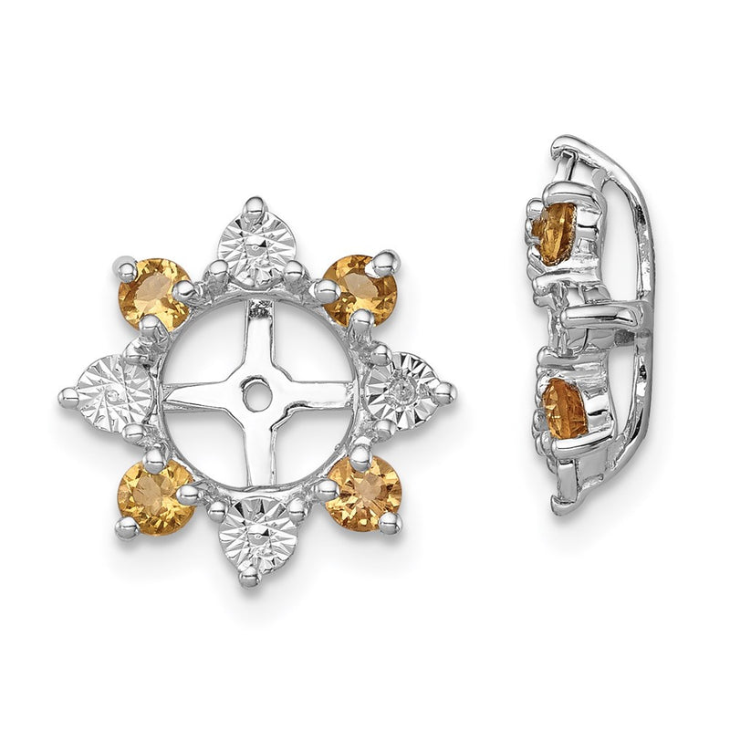 Sterling Silver Rhodium Diamond & Citrine Earring Jacket
