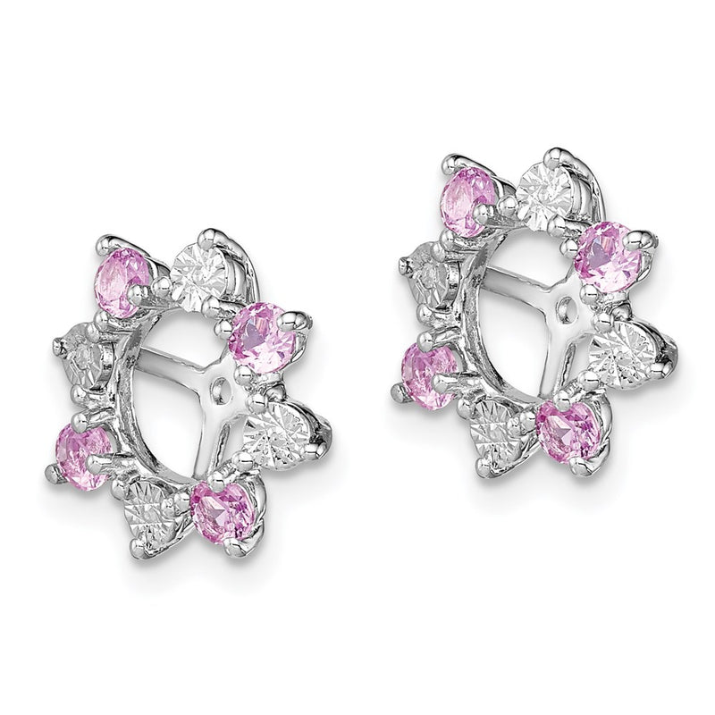 Sterling Silver Rhodium Diamond & Created Pink Sapphire Earring Jacket
