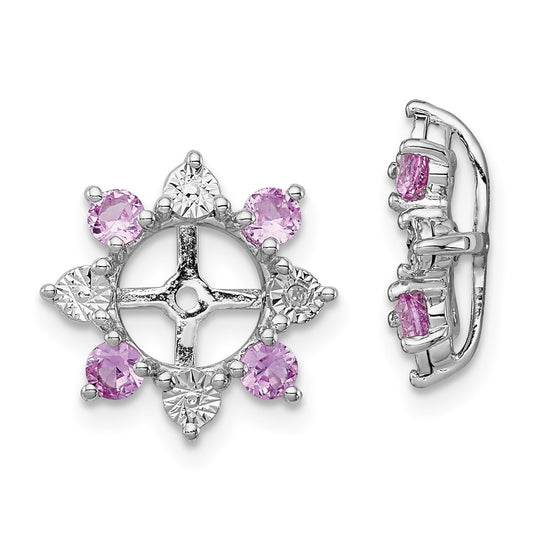 Sterling Silver Rhodium Diamond & Created Pink Sapphire Earring Jacket