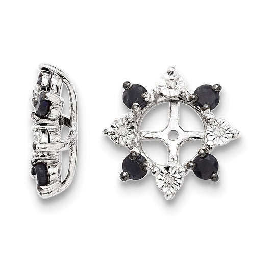 Sterling Silver Rhodium Diamond & Black Sapphire Earring Jacket