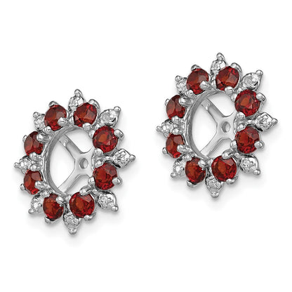 Sterling Silver Rhodium Diamond & Garnet Earring Jacket