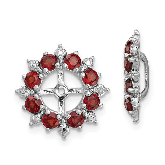 Sterling Silver Rhodium Diamond & Garnet Earring Jacket