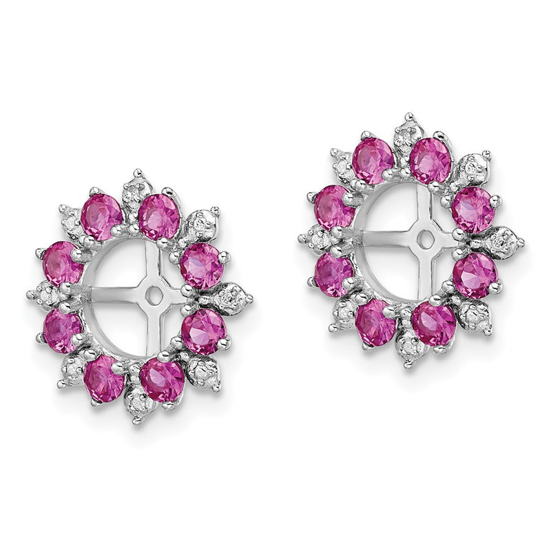Sterling Silver Rhodium Diamond & Created Ruby Earring Jacket