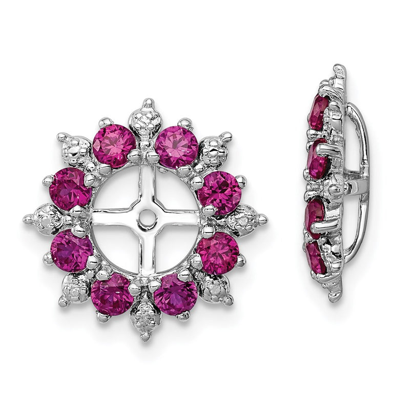 Sterling Silver Rhodium Diamond & Created Ruby Earring Jacket