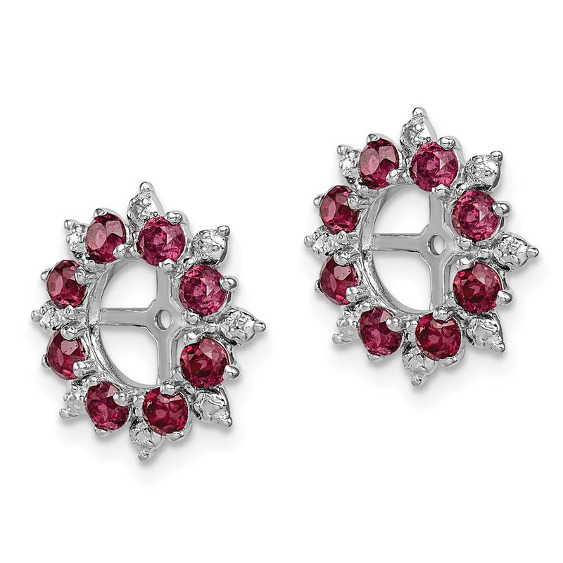 Sterling Silver Rhodium Diamond & Rhodolite Garnet Earring Jacket