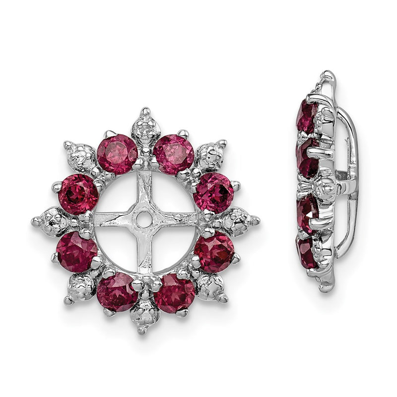 Sterling Silver Rhodium Diamond & Rhodolite Garnet Earring Jacket