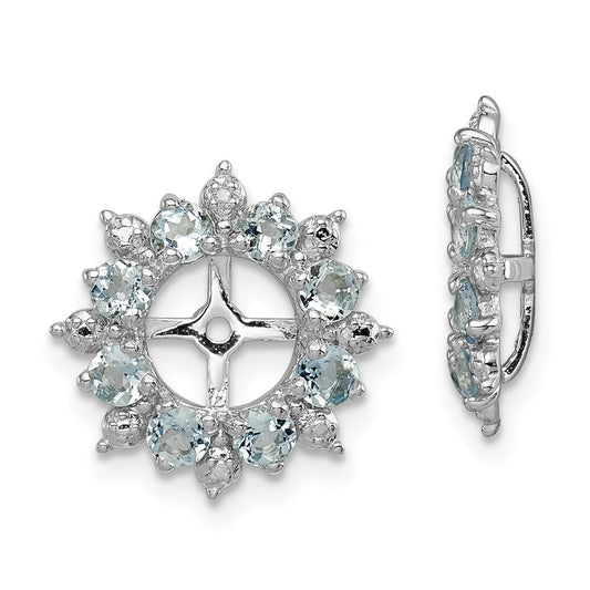 Sterling Silver Rhodium Diamond & Aquamarine Earring Jacket