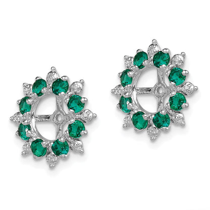 Sterling Silver Rhodium Diamond & Created Emerald Earring Jacket
