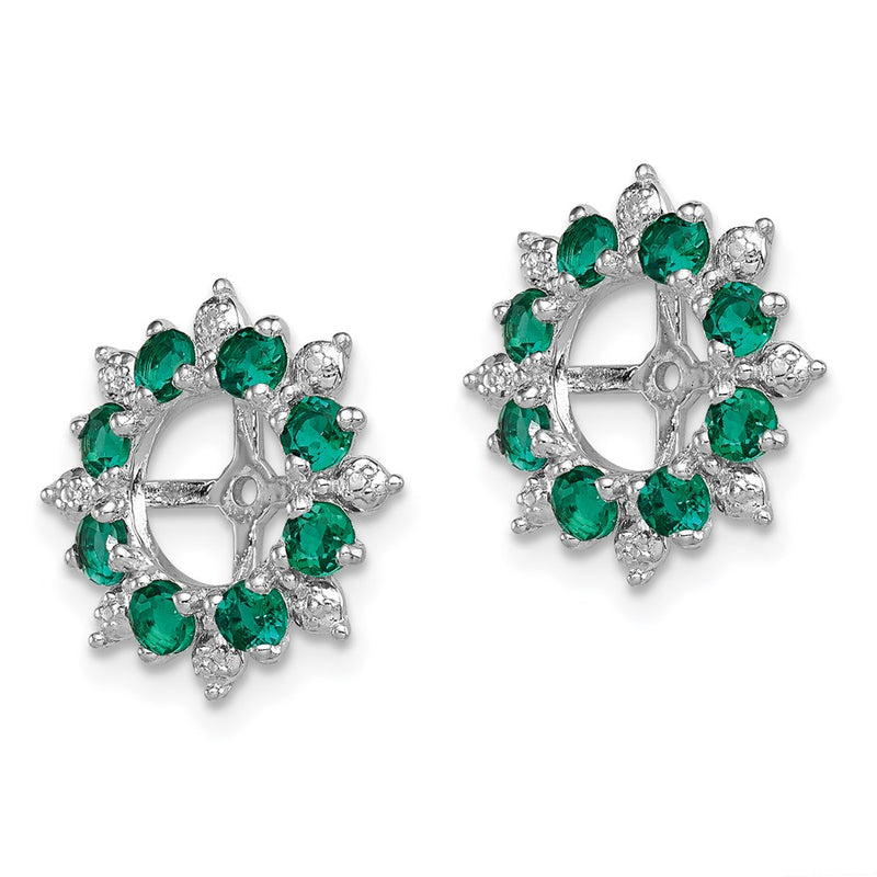 Sterling Silver Rhodium Diamond & Created Emerald Earring Jacket