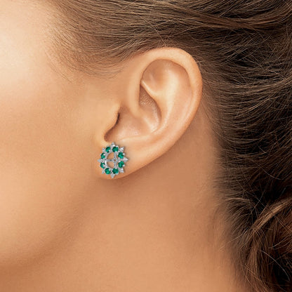 Sterling Silver Rhodium Diamond & Created Emerald Earring Jacket