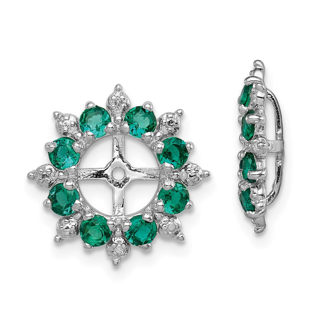 Sterling Silver Rhodium Diamond & Created Emerald Earring Jacket