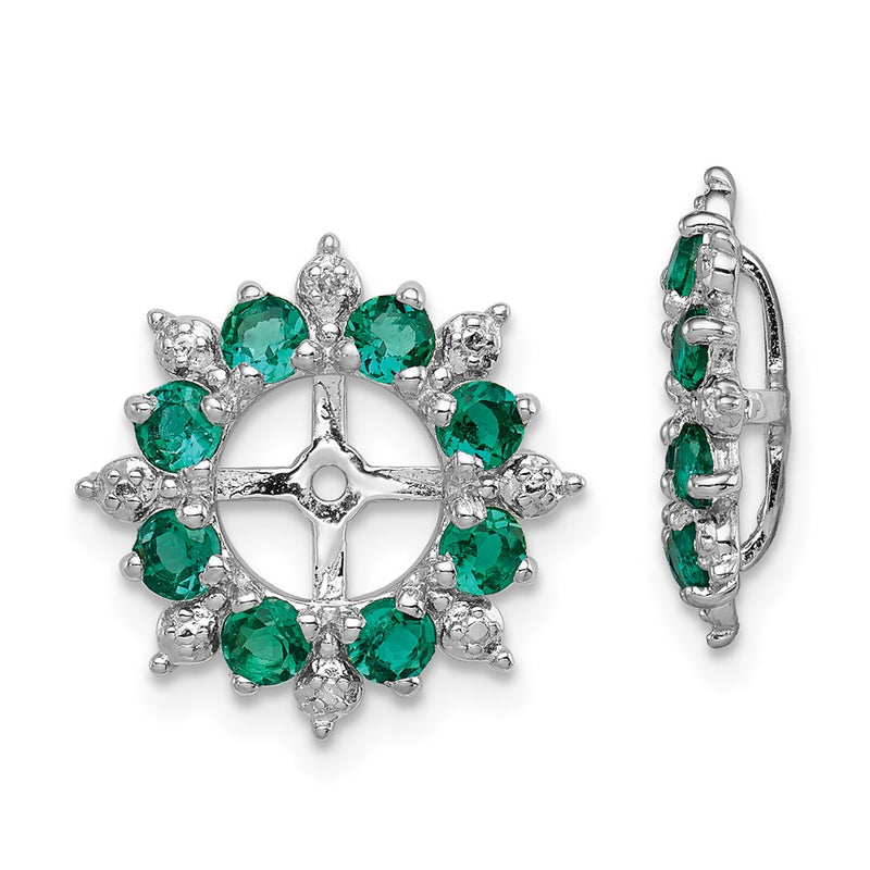 Sterling Silver Rhodium Diamond & Created Emerald Earring Jacket