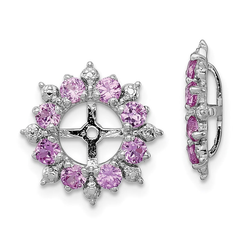 Sterling Silver Rhodium Diamond & Created Pink Sapphire Earring Jacket