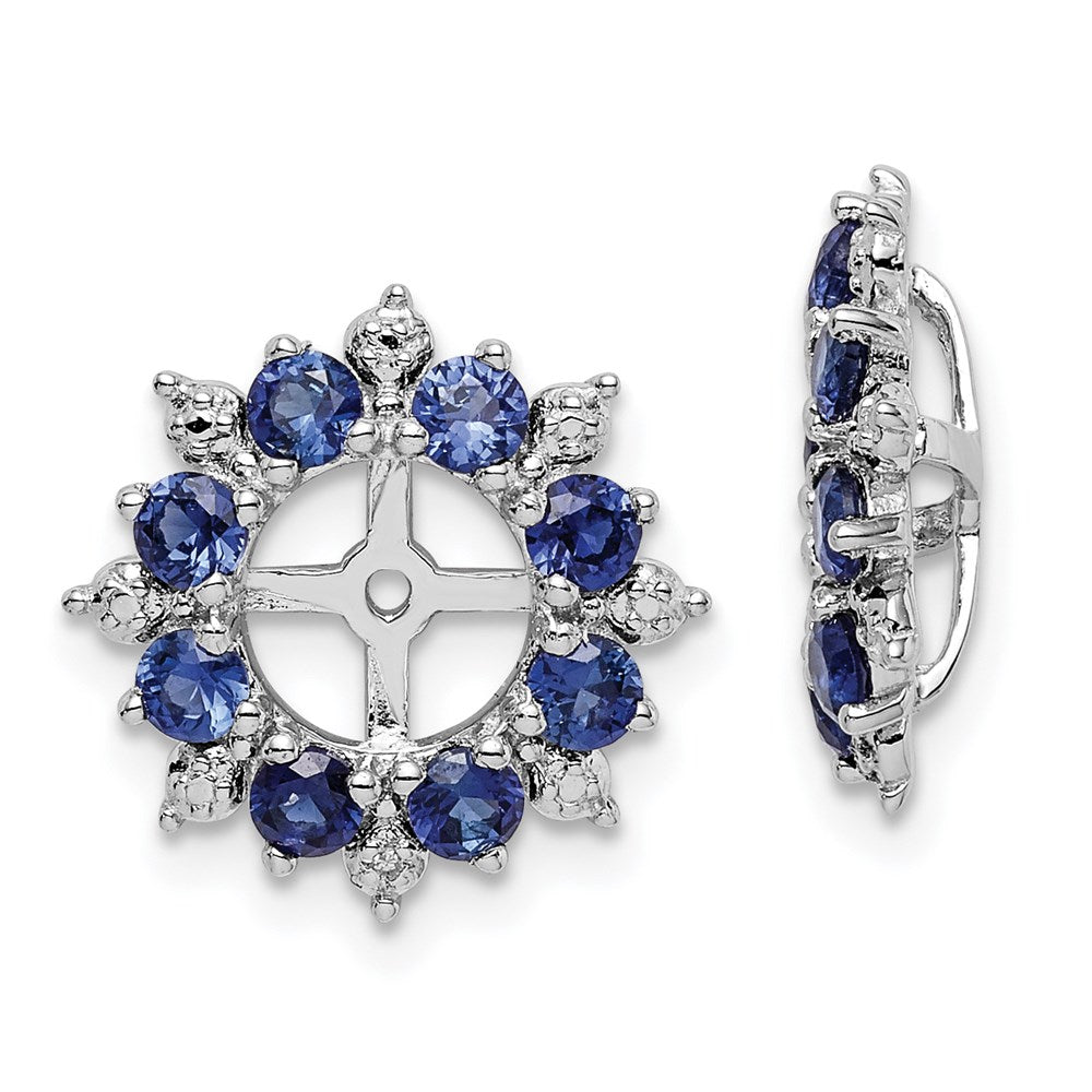 Sterling Silver Rhodium Diamond & Created Sapphire Earring Jacket