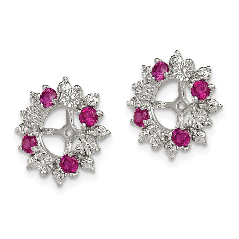 Sterling Silver Rhodium Created Ruby Earring Jacket