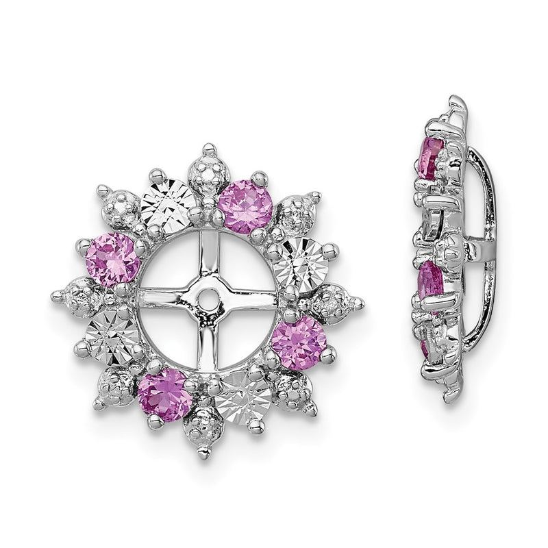 Sterling Silver Rhodium Created Pink Sapphire Earring Jacket
