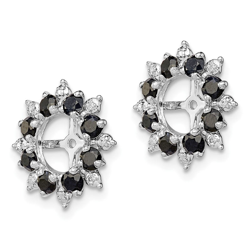 Sterling Silver Rhodium Diamond & Black Sapphire Earring Jacket