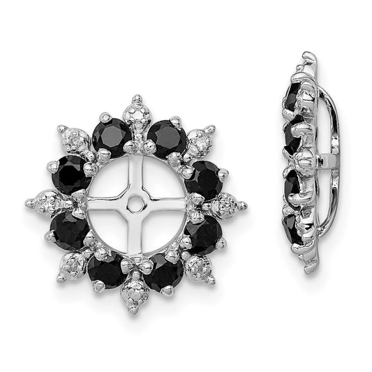 Sterling Silver Rhodium Diamond & Black Sapphire Earring Jacket