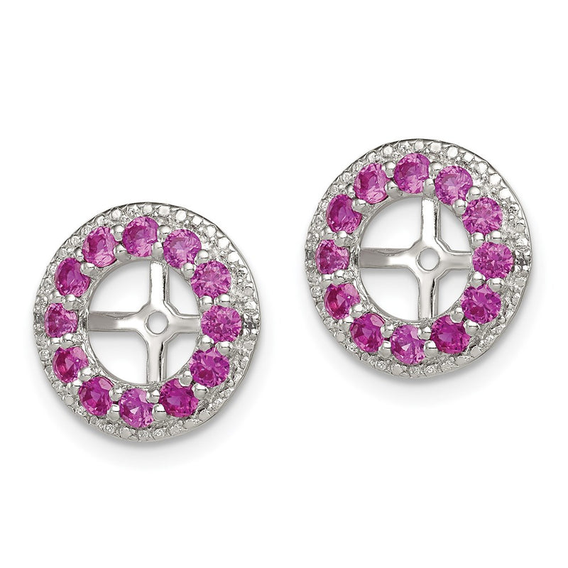Sterling Silver Rhodium Diamond & Created Ruby Earring Jacket