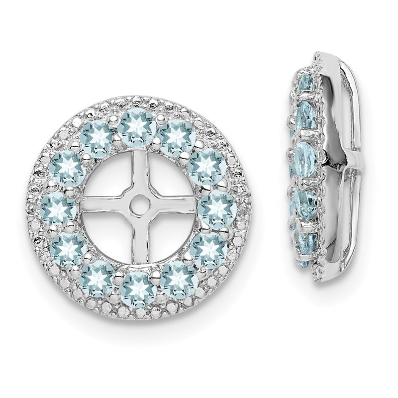 Sterling Silver Rhodium Diamond & Aquamarine Earring Jacket