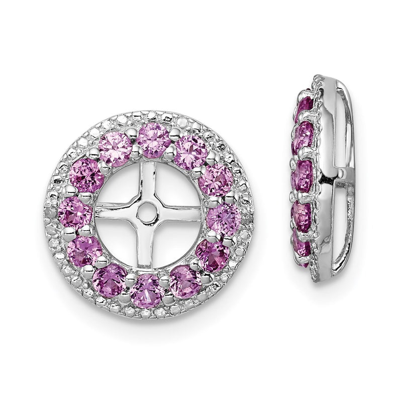 Sterling Silver Rhodium Diamond & Created Pink Sapphire Earring Jacket