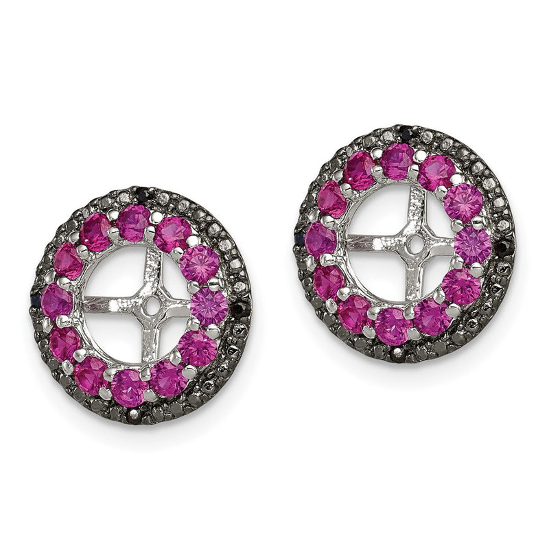 Sterling Silver Rhodium Created Ruby & Black Sapphire Earring Jacket