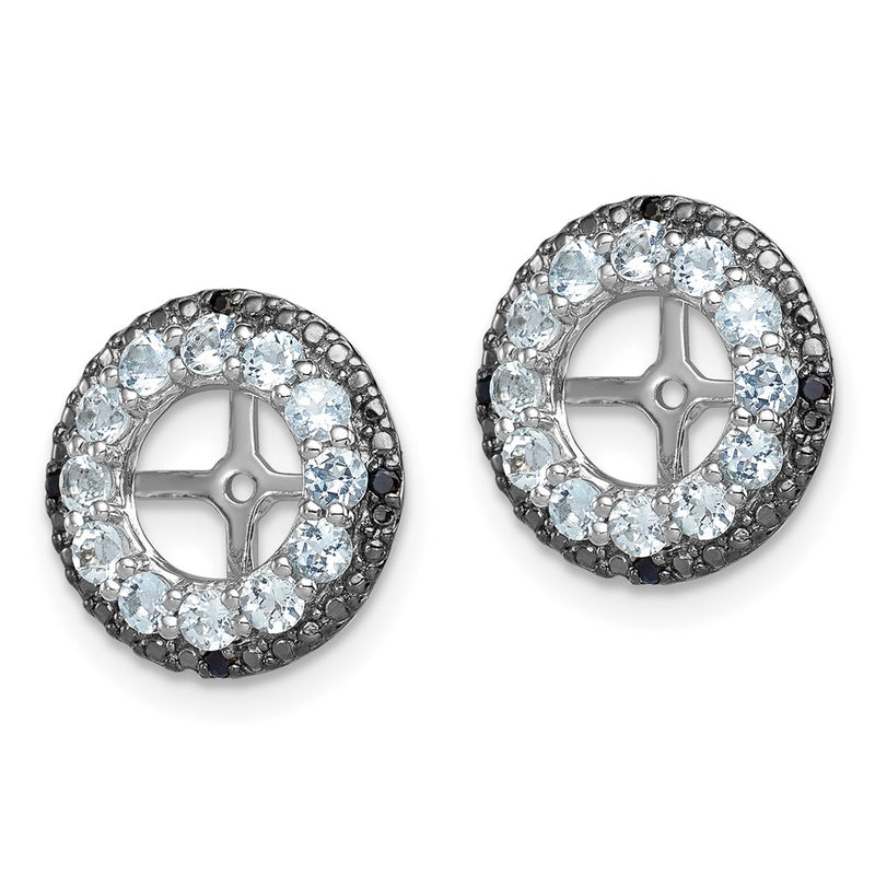 Sterling Silver Rhodium Aquamarine & Black Sapphire Earring Jacket