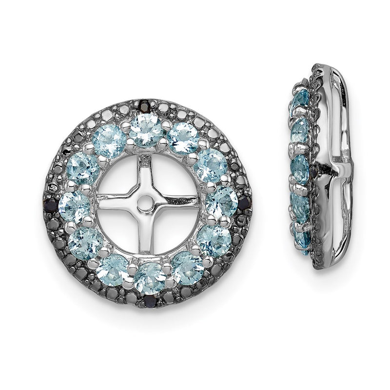 Sterling Silver Rhodium Aquamarine & Black Sapphire Earring Jacket