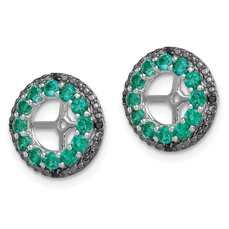 Sterling Silver Rhodium Created Emerald & Black Sapphire Earring Jacket