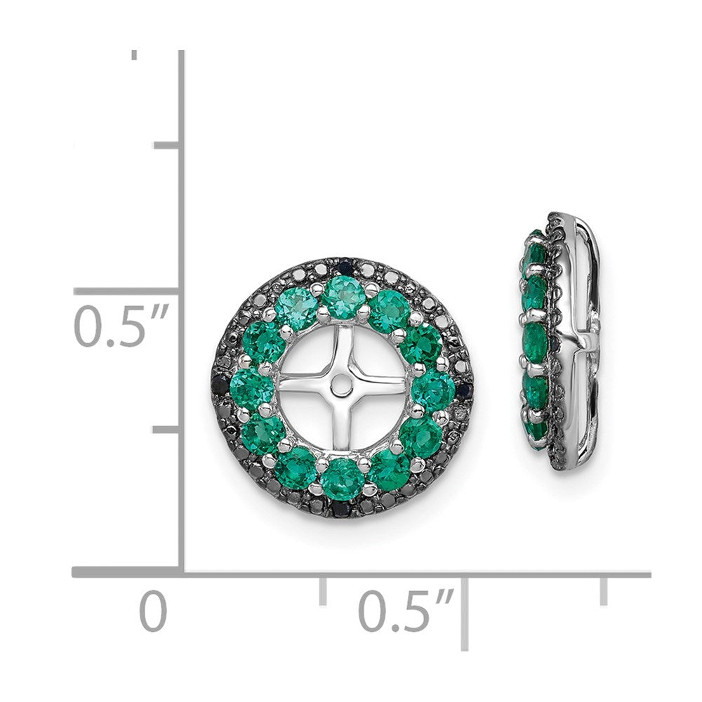 Sterling Silver Rhodium Created Emerald & Black Sapphire Earring Jacket