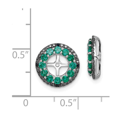 Sterling Silver Rhodium Created Emerald & Black Sapphire Earring Jacket