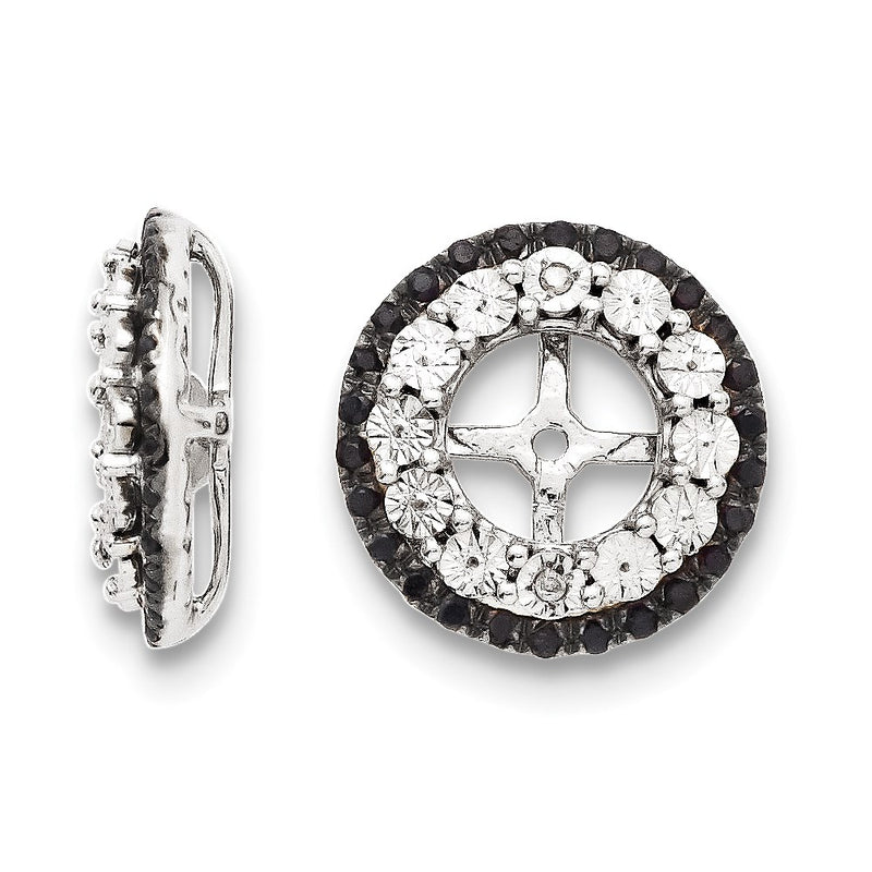 Sterling Silver Rhodium Diamond & Black Sapphire Earring Jacket