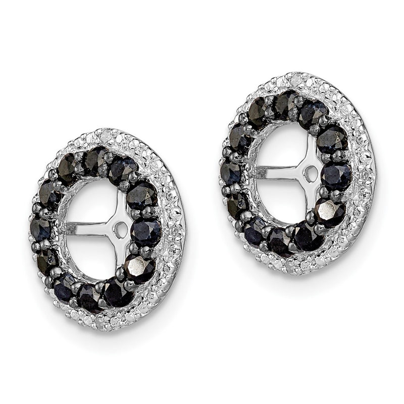 Sterling Silver Rhodium Diamond & Black Sapphire Earring Jacket